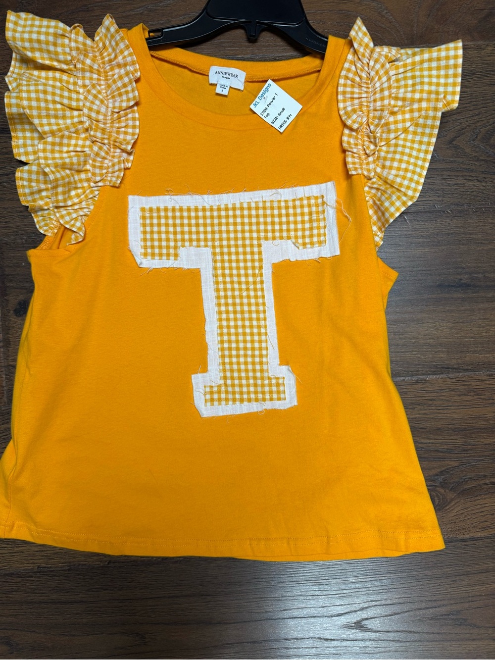 Anniewear Orange  Gingham Ruffle Sleeve Tank Top